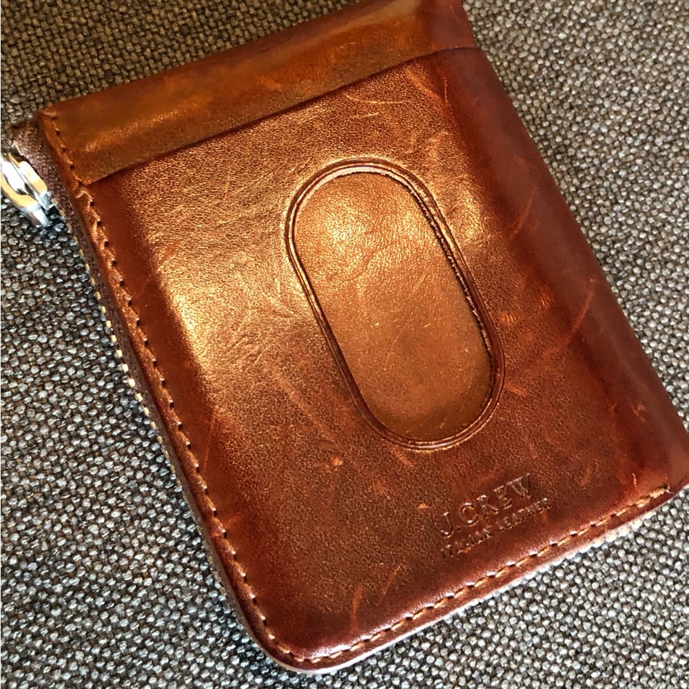 Men’s J Crew Leather Zipper Front Pocket Wallet Card Case